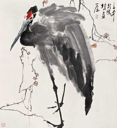 王子武 鹤 立轴